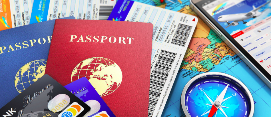 Travel preparation - passport, maps and credit cards