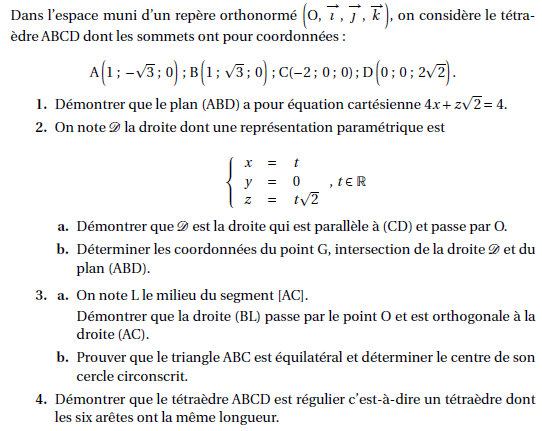 Exercice géométrie dans l'espace - Les Maths en Terminale S