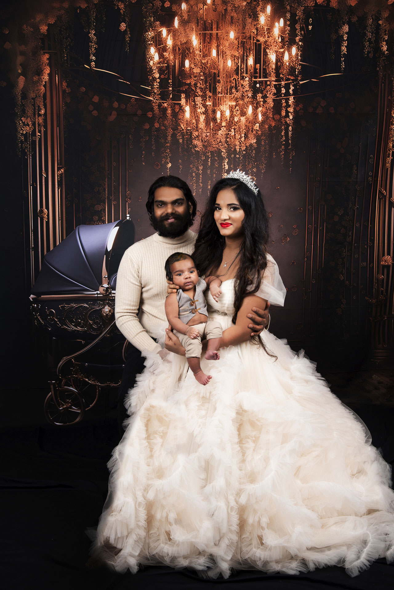 newborn shoot with elegant dress