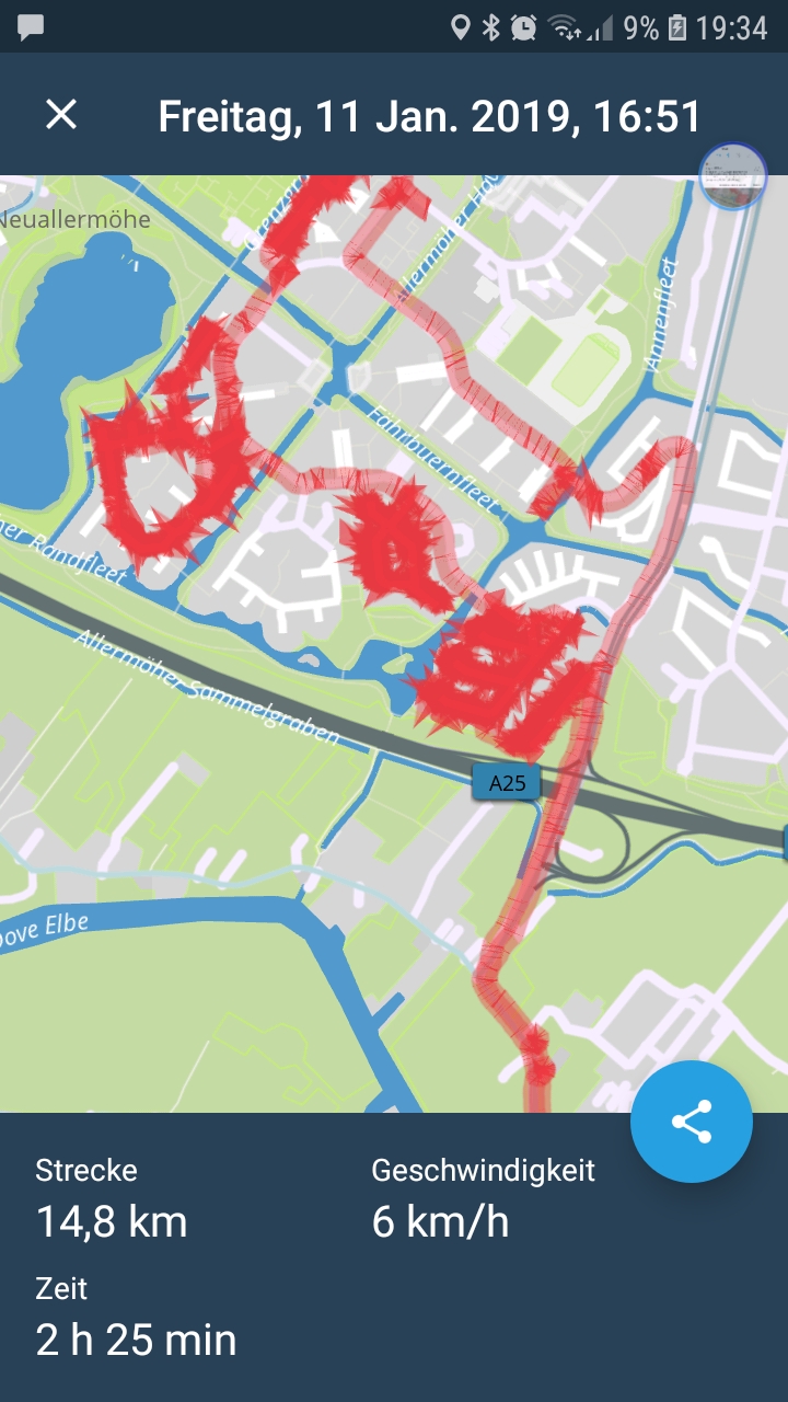 Meine heutige Flyer-verteil-Route. In Neu Allermöhe kann man sich richtig verlaufen....