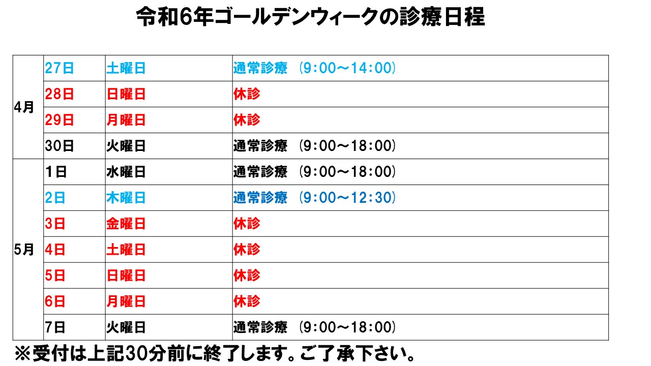令和7年ゴールデンウィークの診療日程について