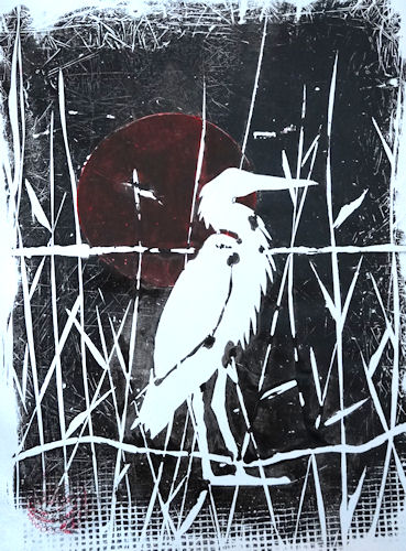 Monotypie auf Papier,  (30x40; Reiher 10)