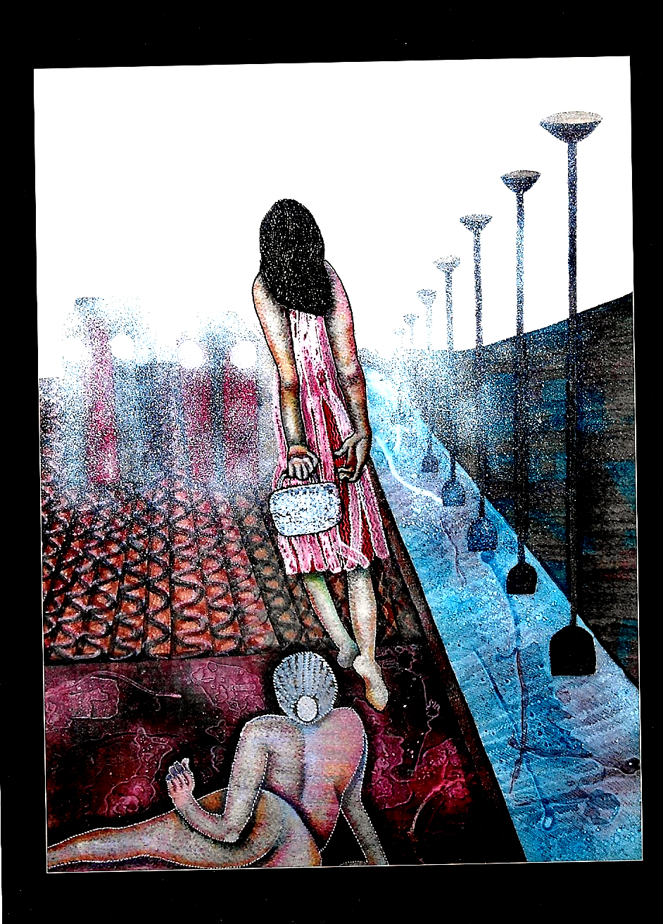THE BUS STOP - Size: 24x18 ins. - Medium: egg tempera