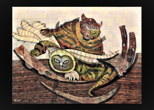 Title:THE OWL & THE PUSSYCAT (TRIPTYCH) - Size: 24x18 ins. each - Medium: egg tempera    #Children's poem.