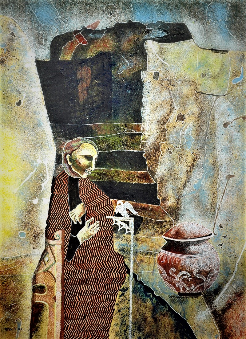 CONFESSIONS OF AN URN - Size: 25x18 ins. - Medium: egg tempera on board.    -    # egg tempera