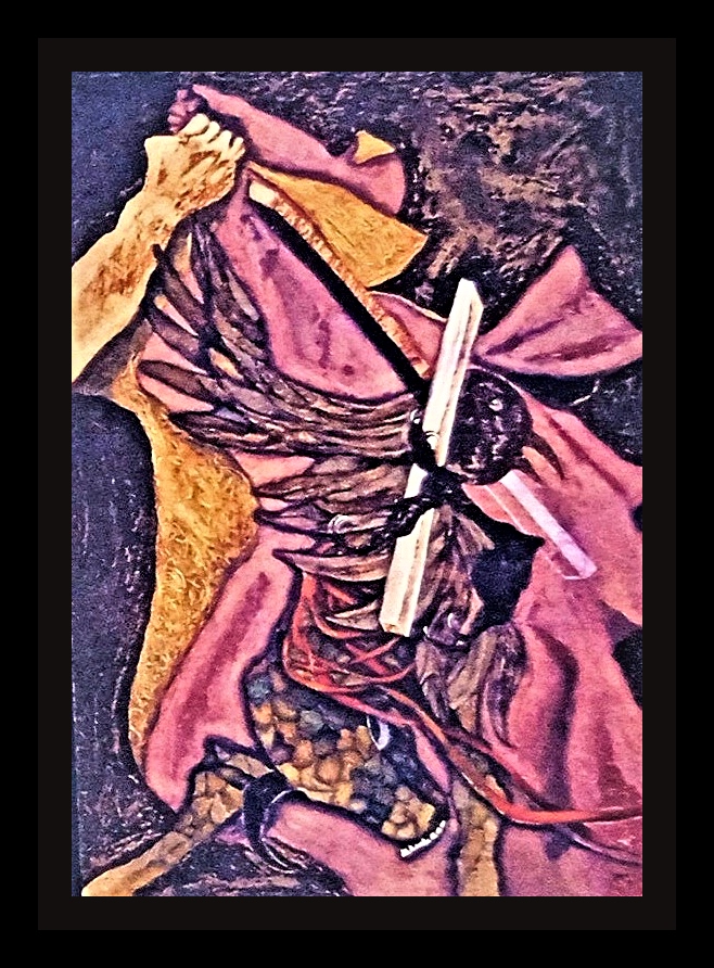 THERE IS TOO LITTLE ROOM TO BREATHE - Size: 30x24 ins. - Medium: coffee and water colour on paper