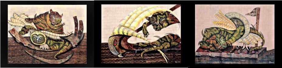 Title: THE OWL & THE PUSSYCAT (TRIPTYCH) - Total length: 90x72 ins. - Medium: egg tempera   #Children's poem. egg tempera