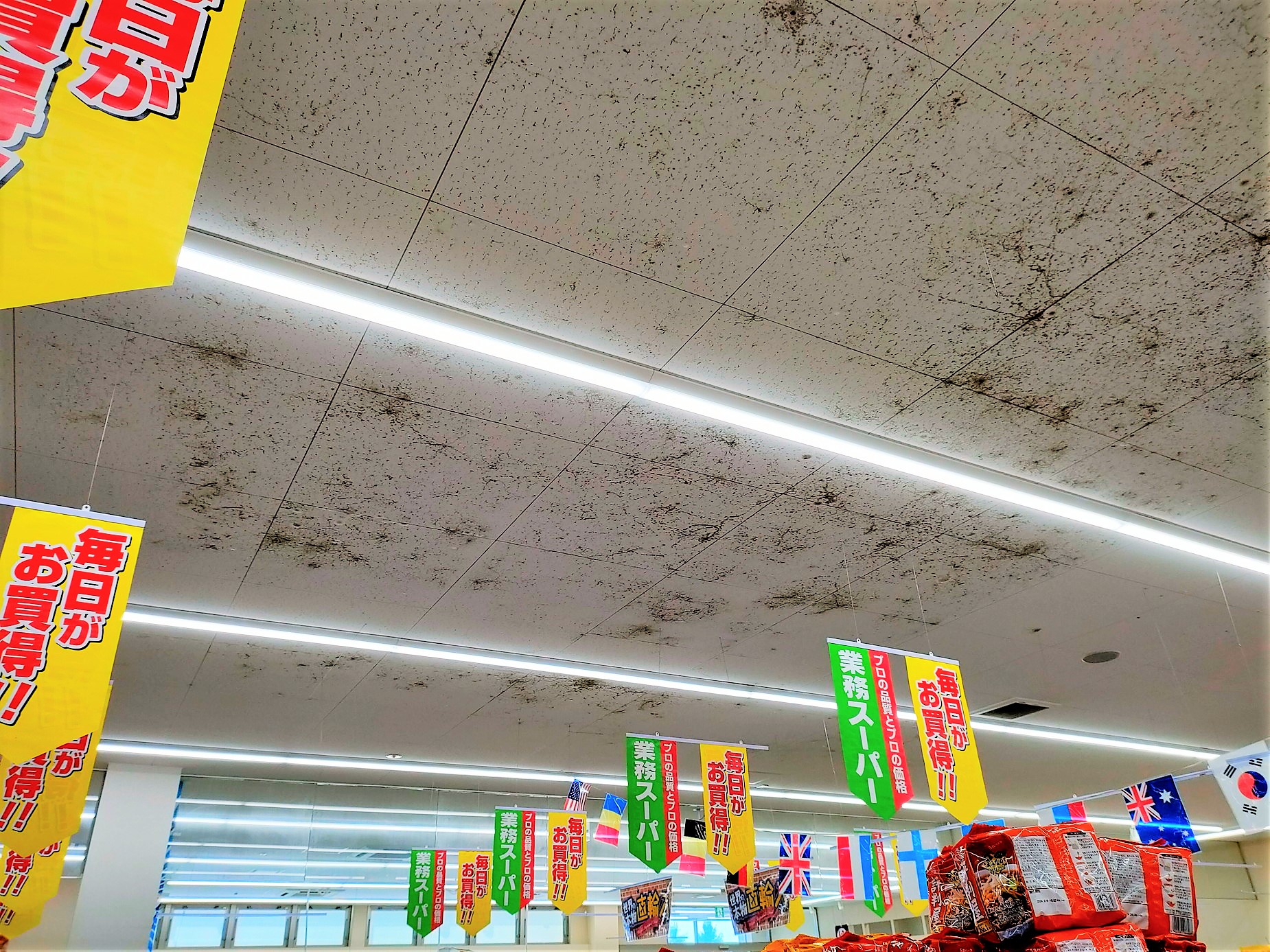 防カビ施工事例（食品スーパー天井のカビ除去と防カビ工事）