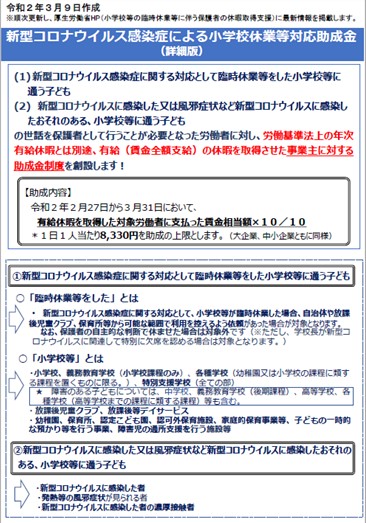 新型コロナウイルス感染症による小学校休業等対応助成金