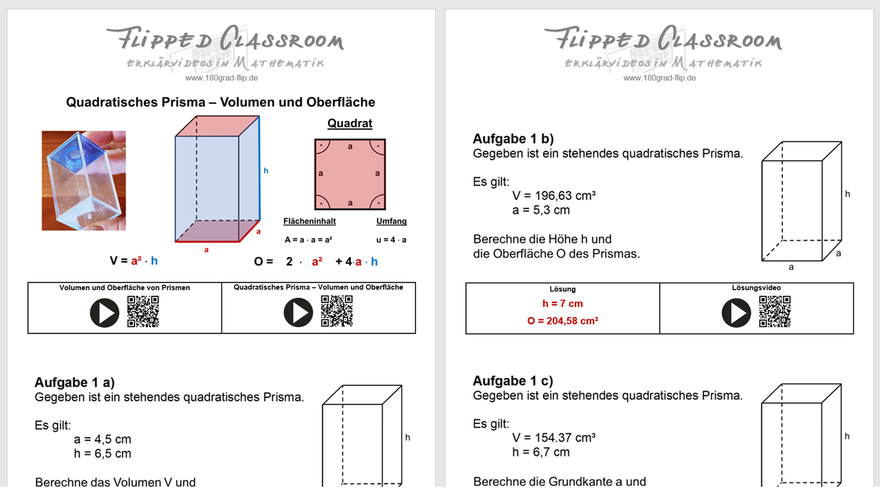 Quadratisches Prisma - Volumen und Oberfläche - Flipped Classroom -  Sebastian Stoll