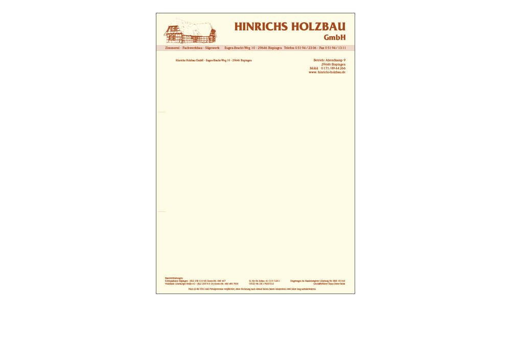 Briefbogen Hinrichs Holzbau