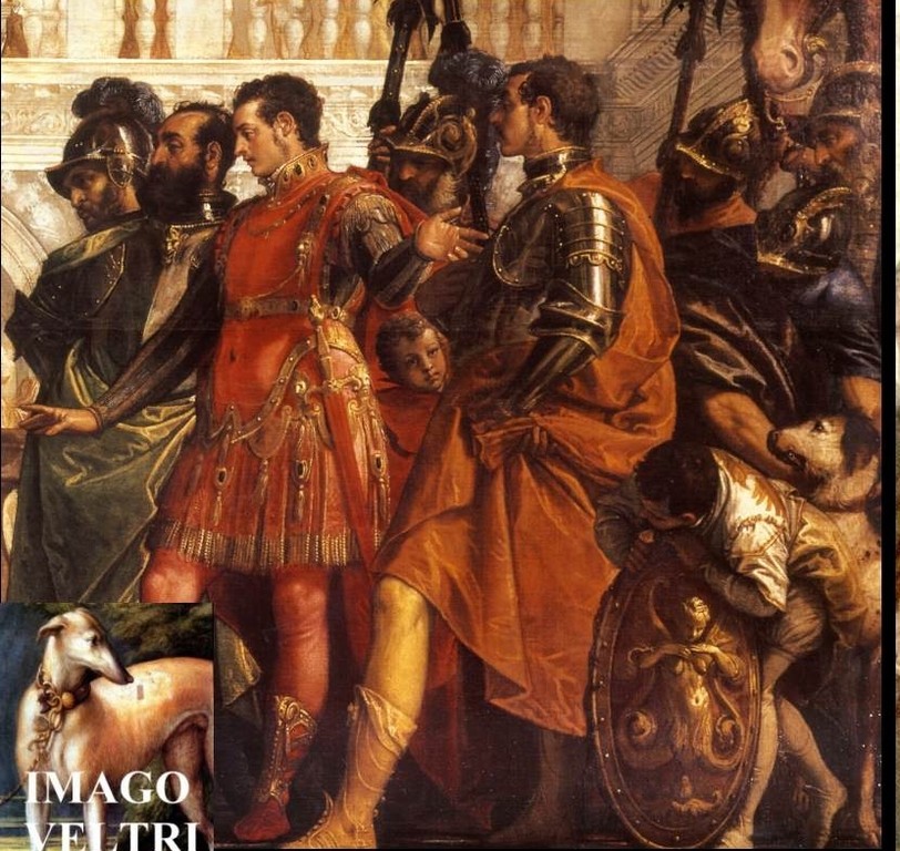 Paolo Caliari detto il Veronese,1570 circa,Alessandro e la sua corte,molosso veltrico compreso,di fronte alle donne del re Dario prigioniere.