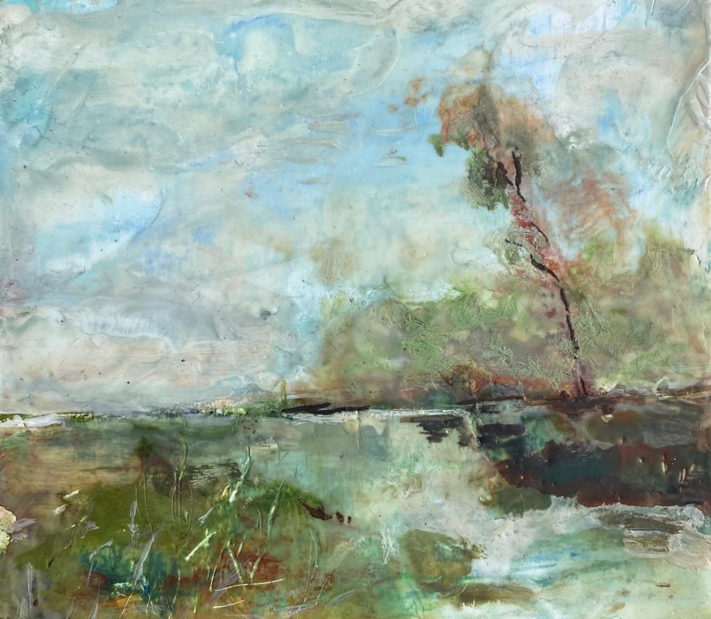 Ashti Schuit, Waterland, encaustic was op paneel 23x18,5cm