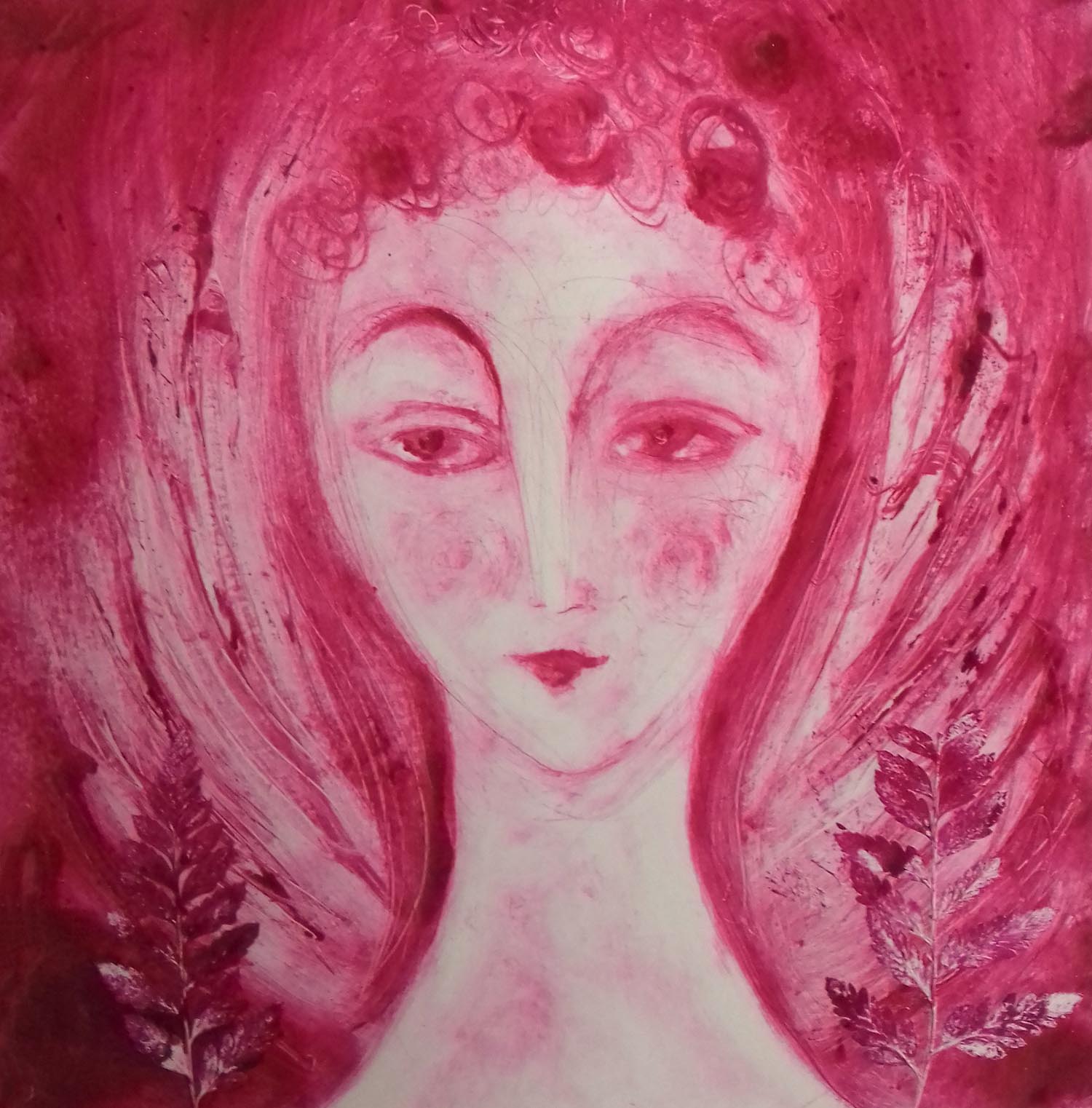 Pink Angel 2 - handcoloured drypoint image 24x26cm mounted 50x50cm £145