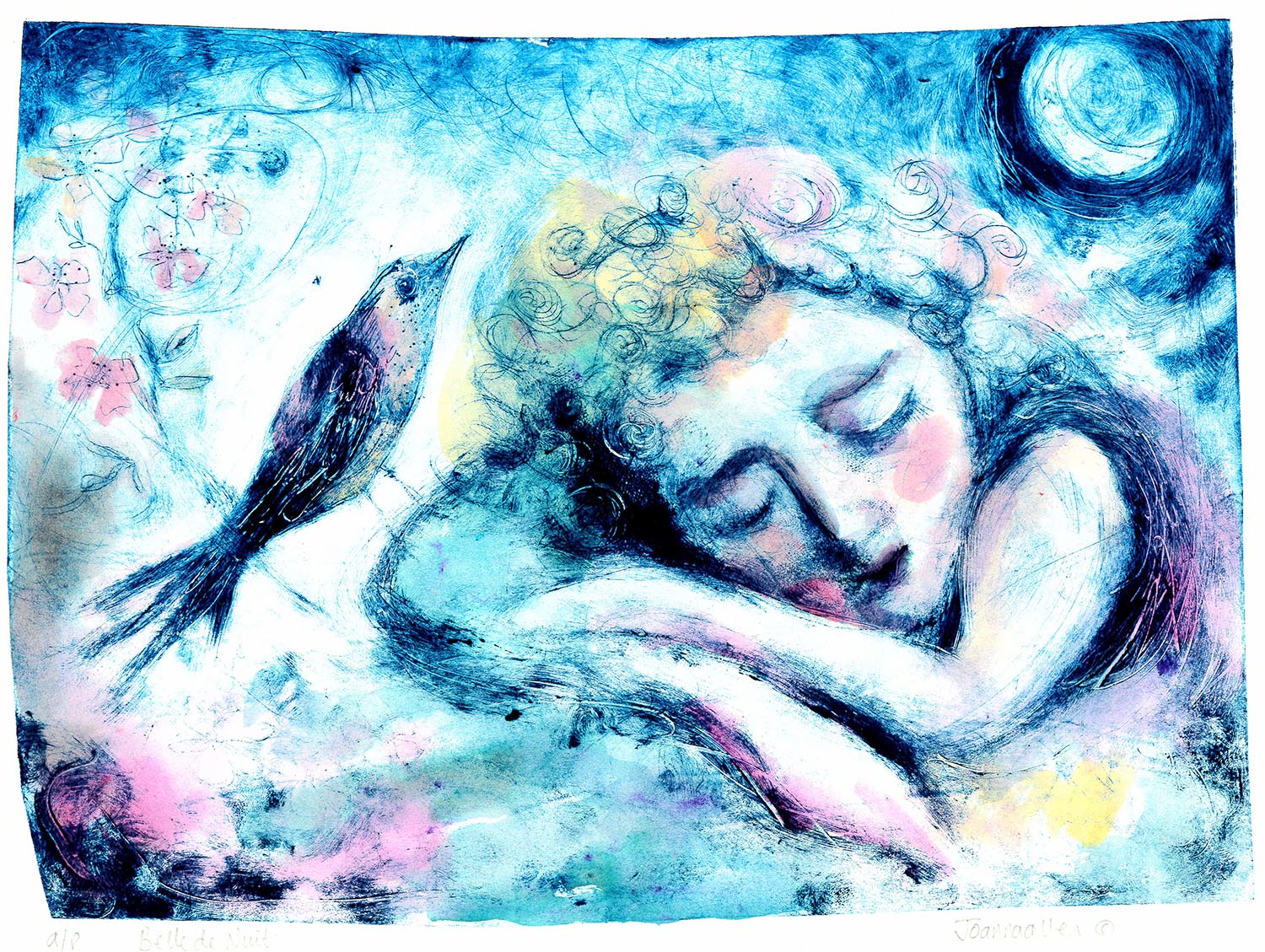 Belle De Nuit - handcoloured drypoint image ??x??cm mounted ??x??cm £150