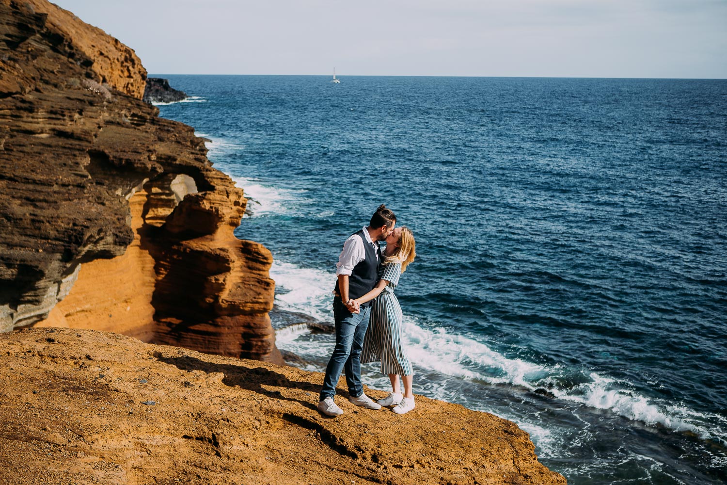 Beach engagement photosession on Playa Montana Amarilla in Tenerife, Canary Islands