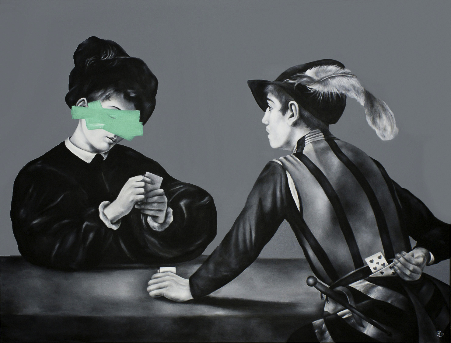 DISGUISES (After Caravaggio), acrylic and liquid chalk on canvas, 100 x 130 cm, 2014