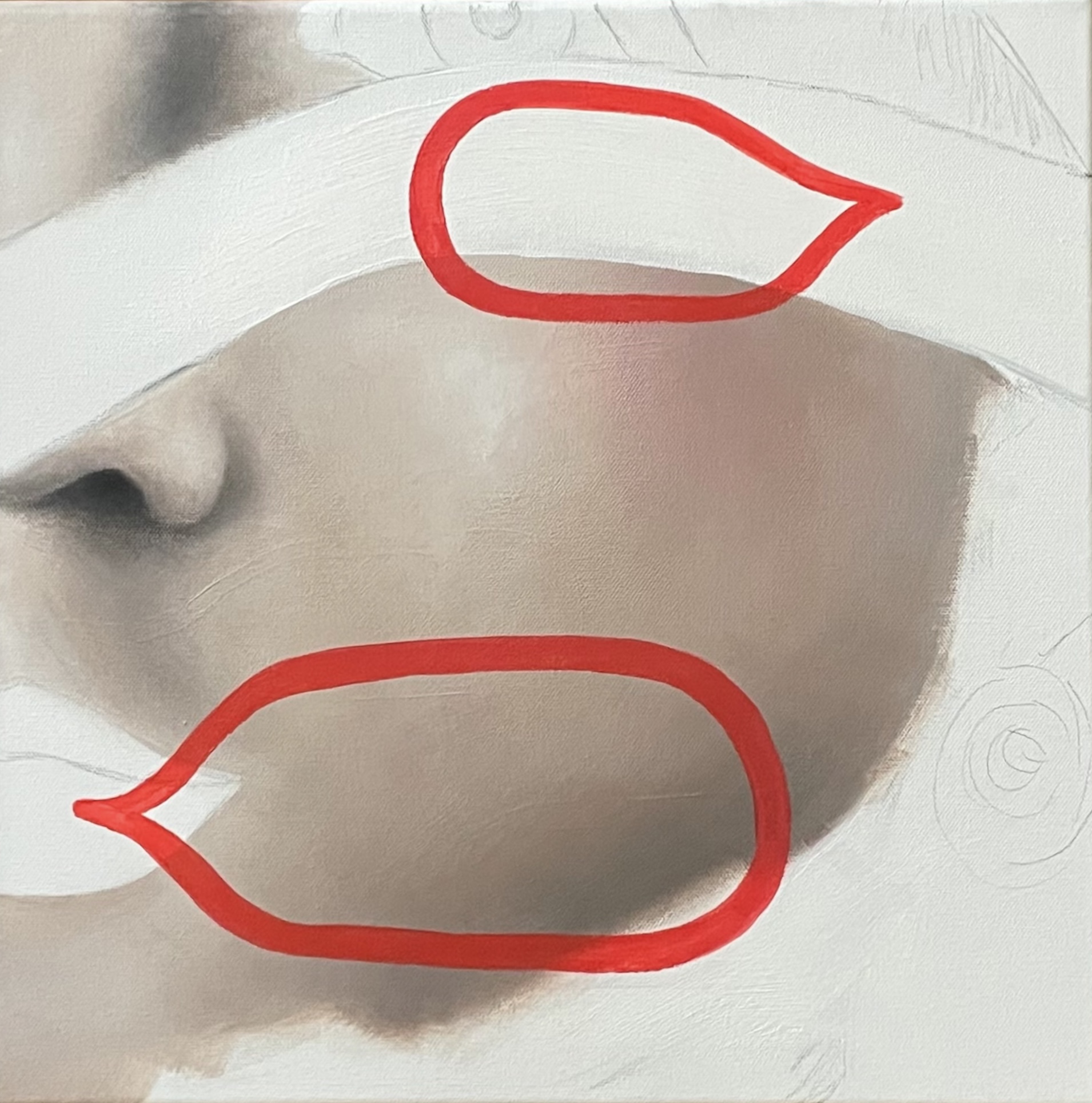 BOTTICELLI SKIN (The Unready-Mades), acrylic + pencil on canvas, 50 x 50 cm, 2024
