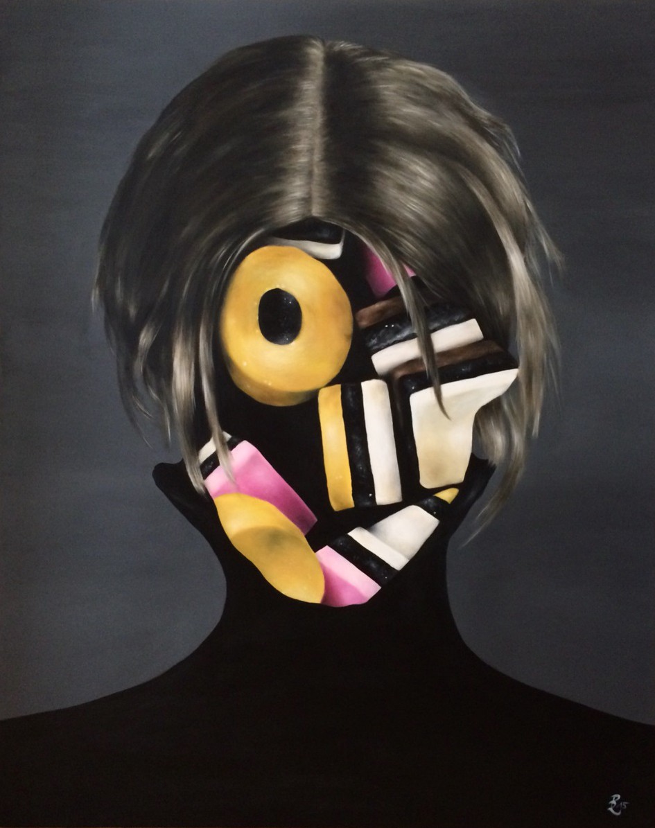 LAKRITZSTUDIE EINES KOPFES (Licorice study of a head), acrylic on canvas, 150 x 120 cm, 2015