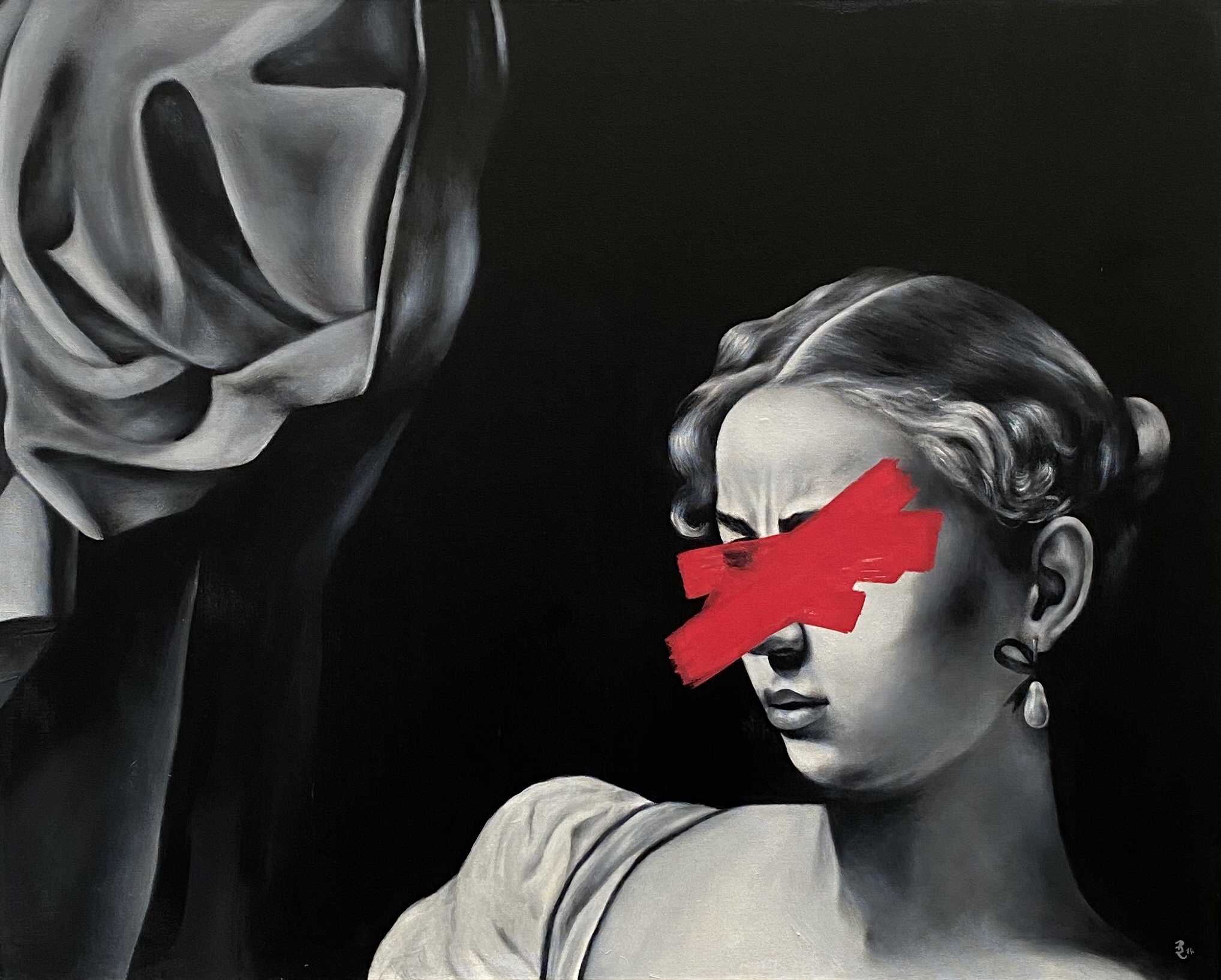 JUDITH (After Caravaggio), acrylic and liquid chalk on canvas, 80 x 100 cm, 2014