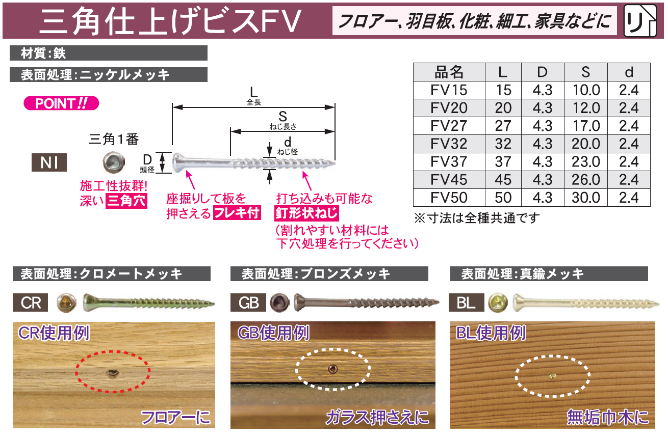 当日発送可 三角仕上げビスfv ダンドリビス 木工用ビスの販売 無垢フローリングと木材の販売 材木屋