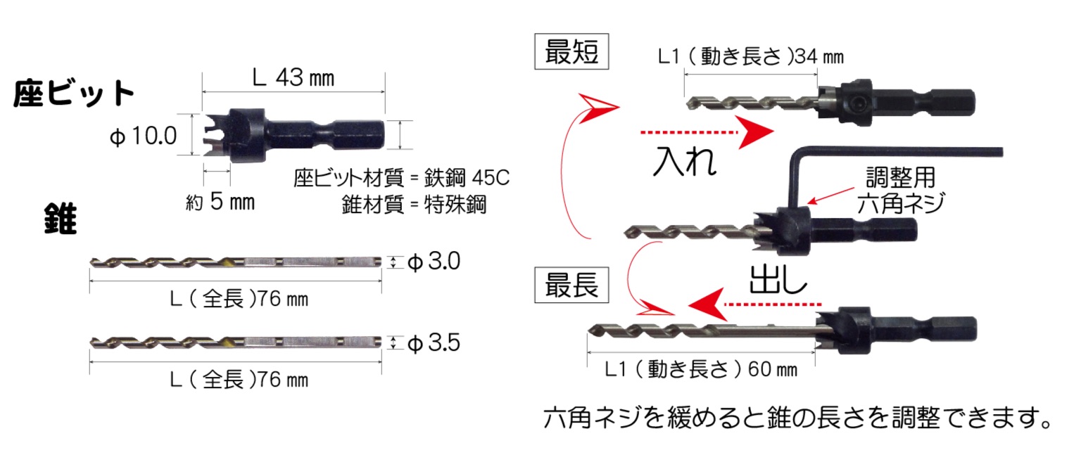 代引不可】 DANDORI VIS ダンドリビス<br>座掘りと下穴用錐 ウッドデッキ用 WK3.0S<br>K-WK30SX-BP<br>ブリスター 