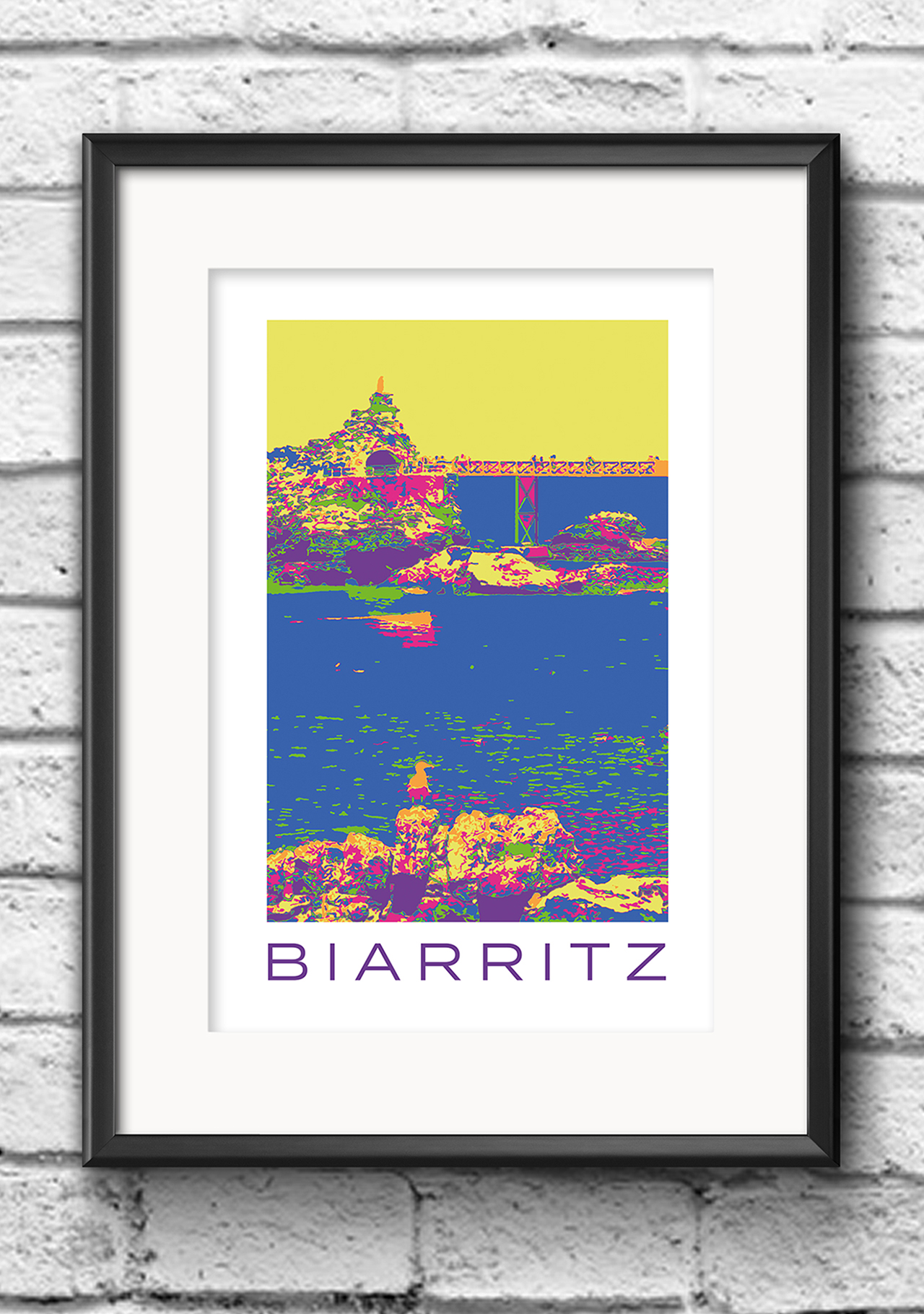 Modernes Wandbild Poster Popart Style Biarritz Frankreich Rocher de la Vierge bunt