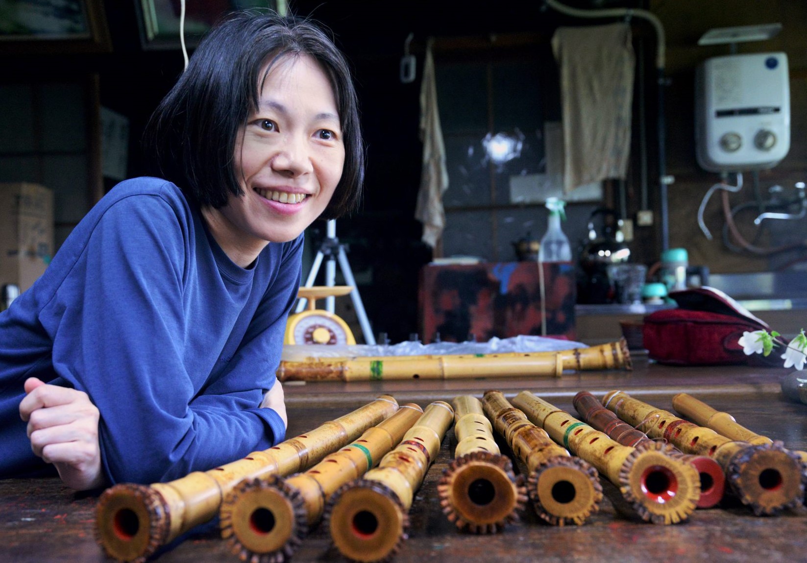 As a translator, at "Make your own Shakuhachi bamboo flute" workshop, in Yokkaichi, Japan