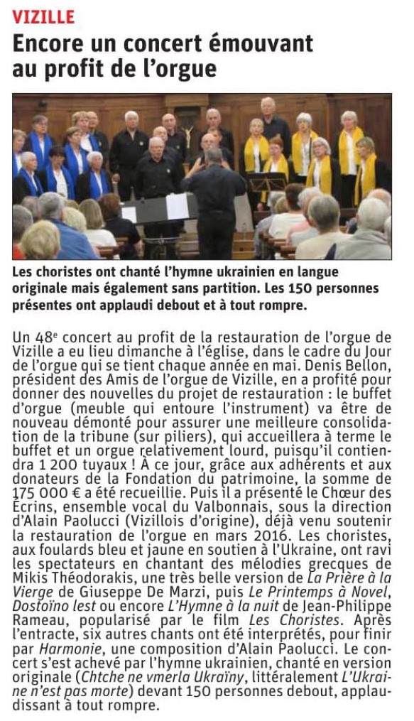 Dauphiné Libéré, Romanche Oisans, Vizille, édition du 18 mai 2022- Article et photo Claudie Picot Chambe