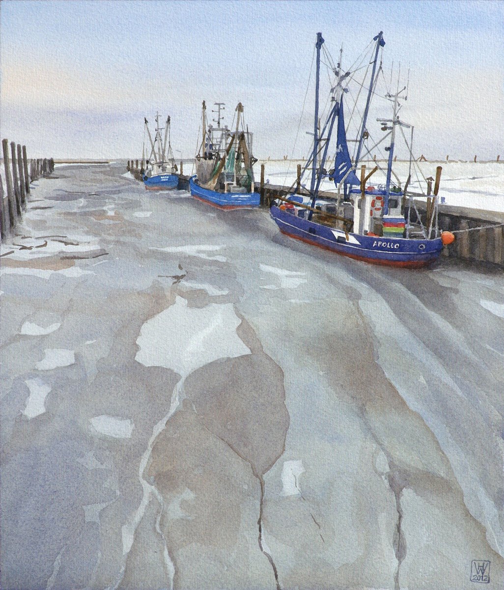 Krabbenkutter Wremen/Unterweser - Aquarell  42x36 cm