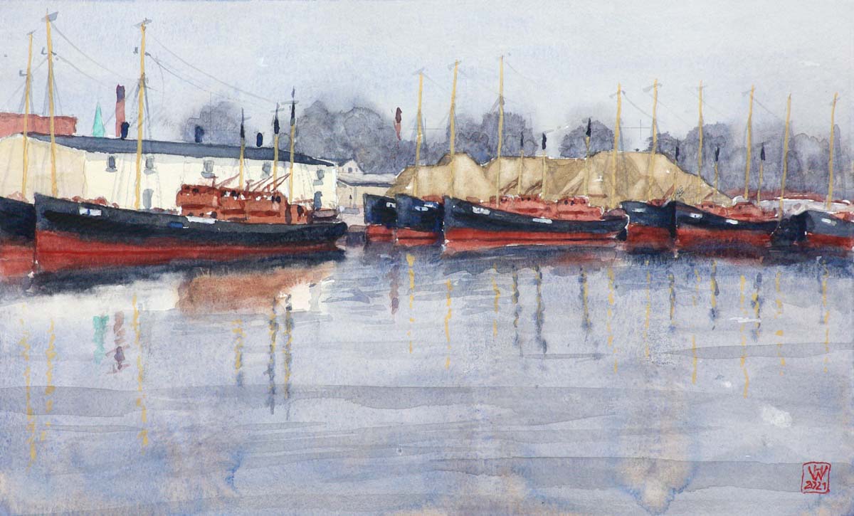 Heringslogger Bremen-Vegesack 1960 - Studie - Aquarell  23x38 cm