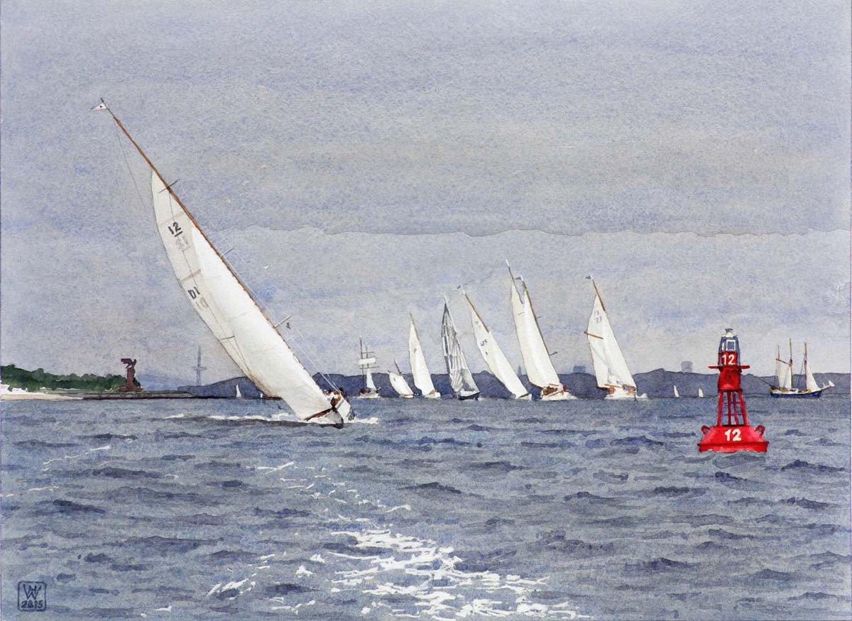 Classic Week 2014, 12er-Regatta, Kiel - Aquarell  32x42 cm  NFS
