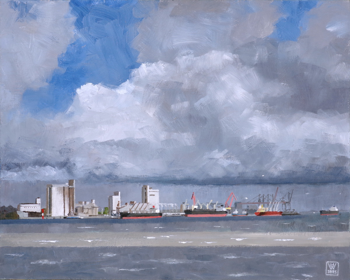 Seehafen Brake/Weser, Massengutumschlag - Öl auf Malplatte  40x50 cm  NFS