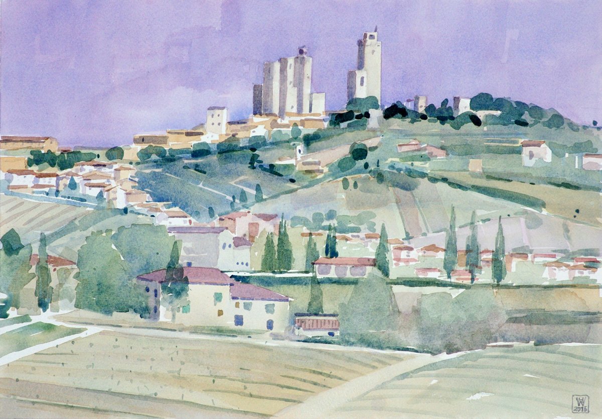 San Gimignano, Toskana - Aquarell  35x50 cm