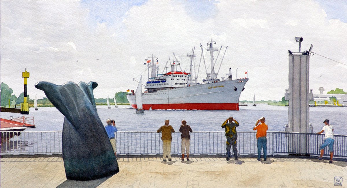 CAP SAN DIEGO in der Vegesacker Kurve - Aquarell  27x50 cm  NFS