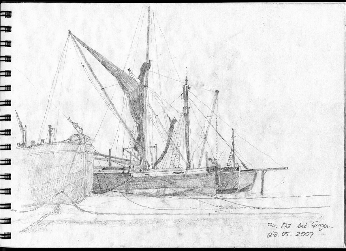 Pin Mill bei Regen, Suffolk (England) - Aus Skizzenbuch  21x28,5 cm  NFS