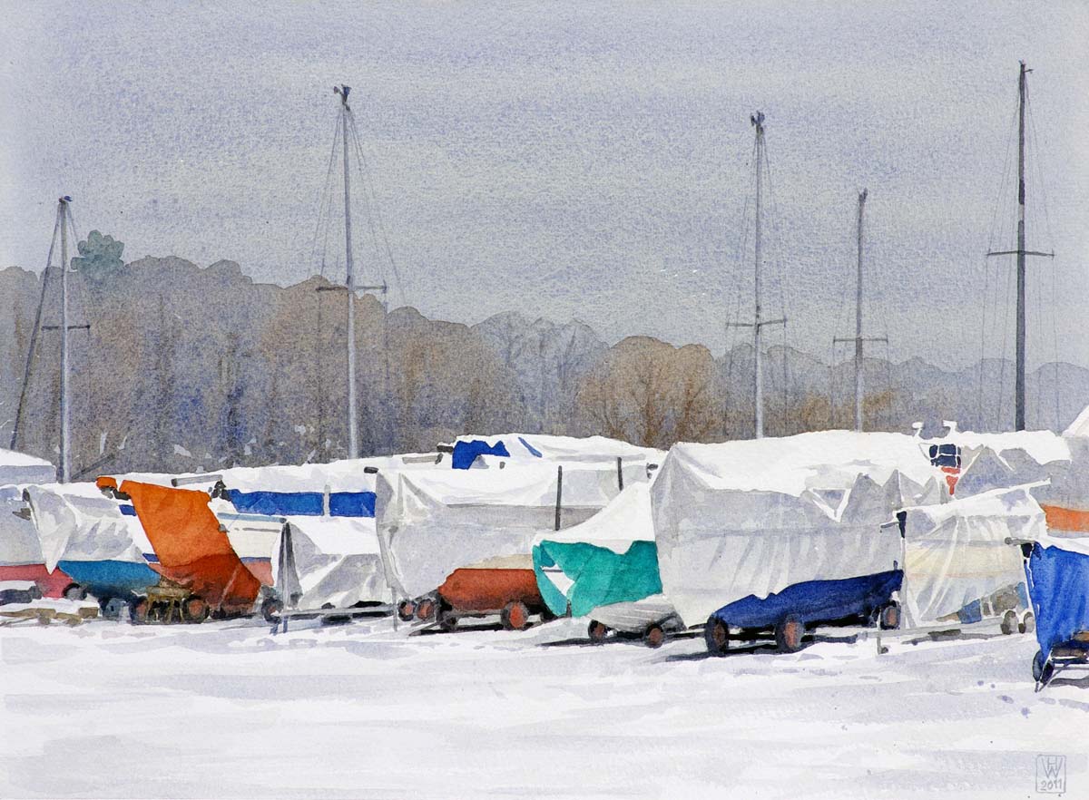 Winterruhe, Lesumbrok (Bremen) - Aquarell 32x44 cm