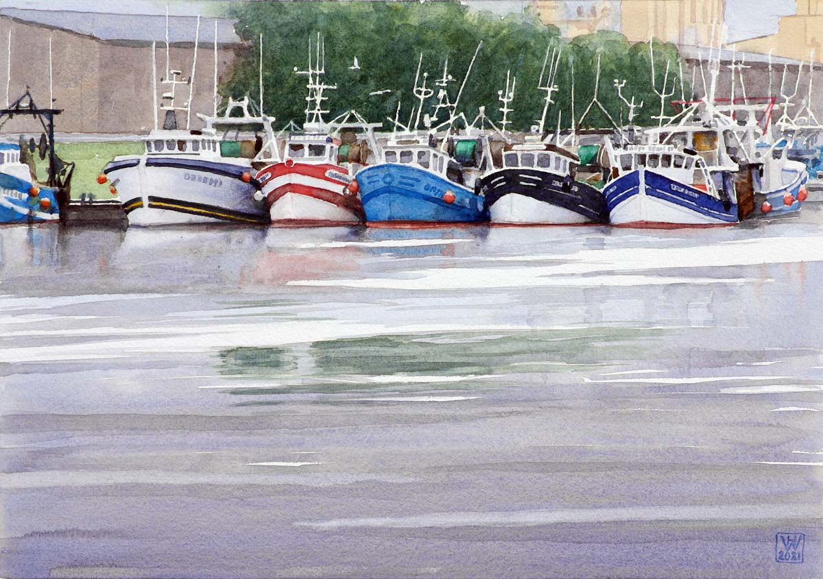 Fischtrawler, Le Tréport, Normandie - Aquarell   30x42 cm  NFS