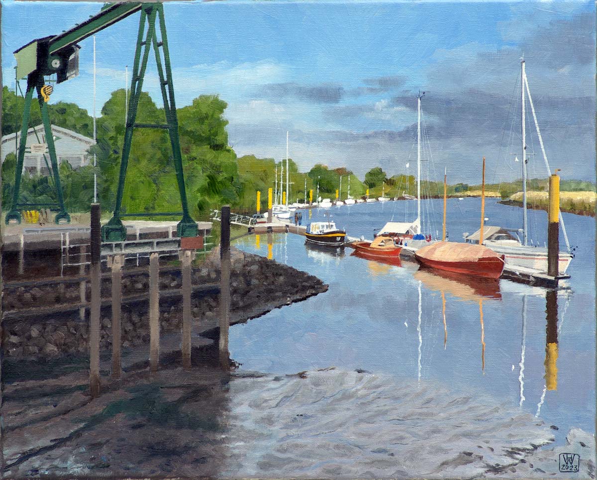 Wassersport am Lesumer Hafen - Öl auf Leinen 40x50 cm