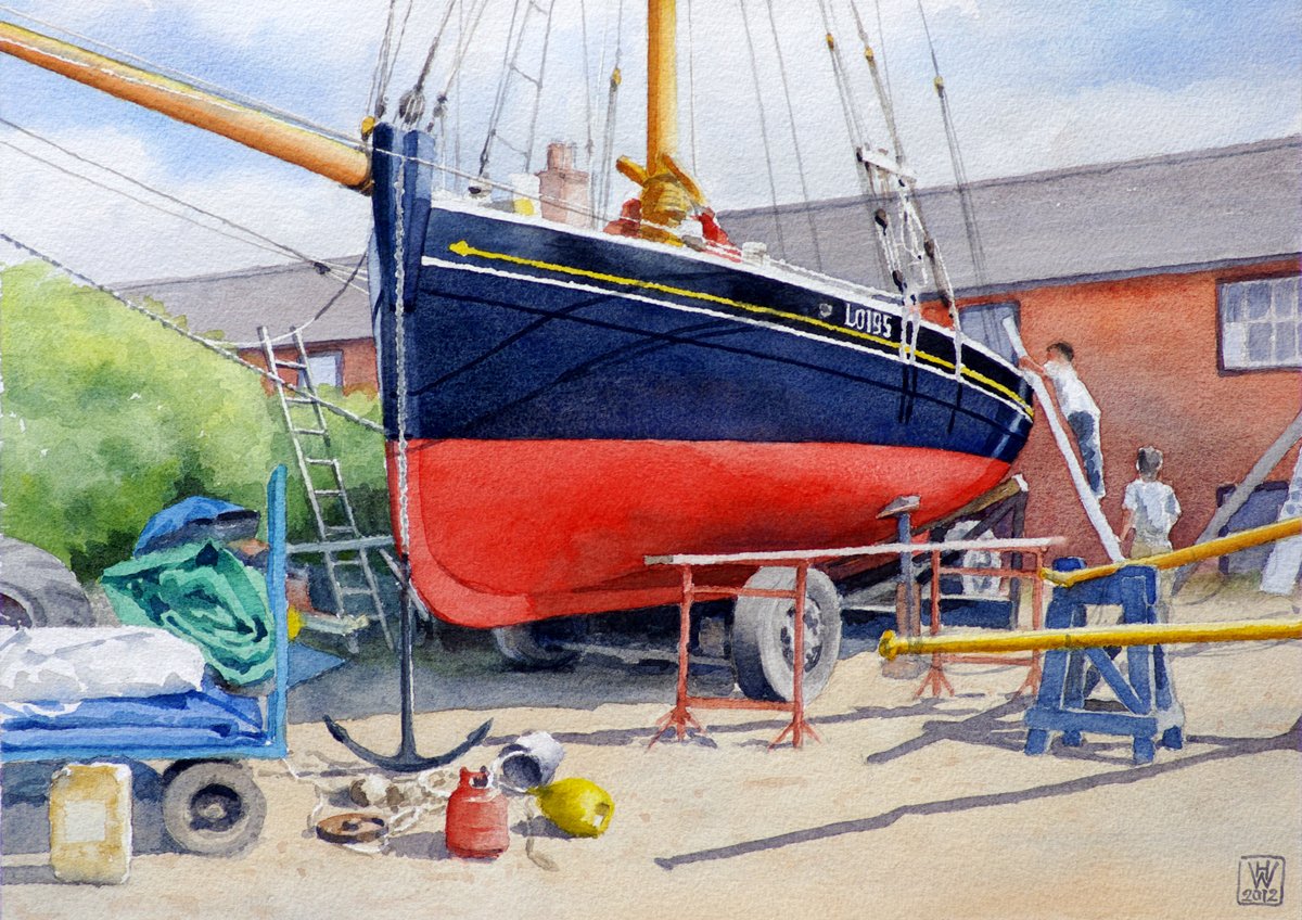 Restaurierung Bawley LO195, Pin Mill, Suffolk (England) - Aquarell  27x38 cm