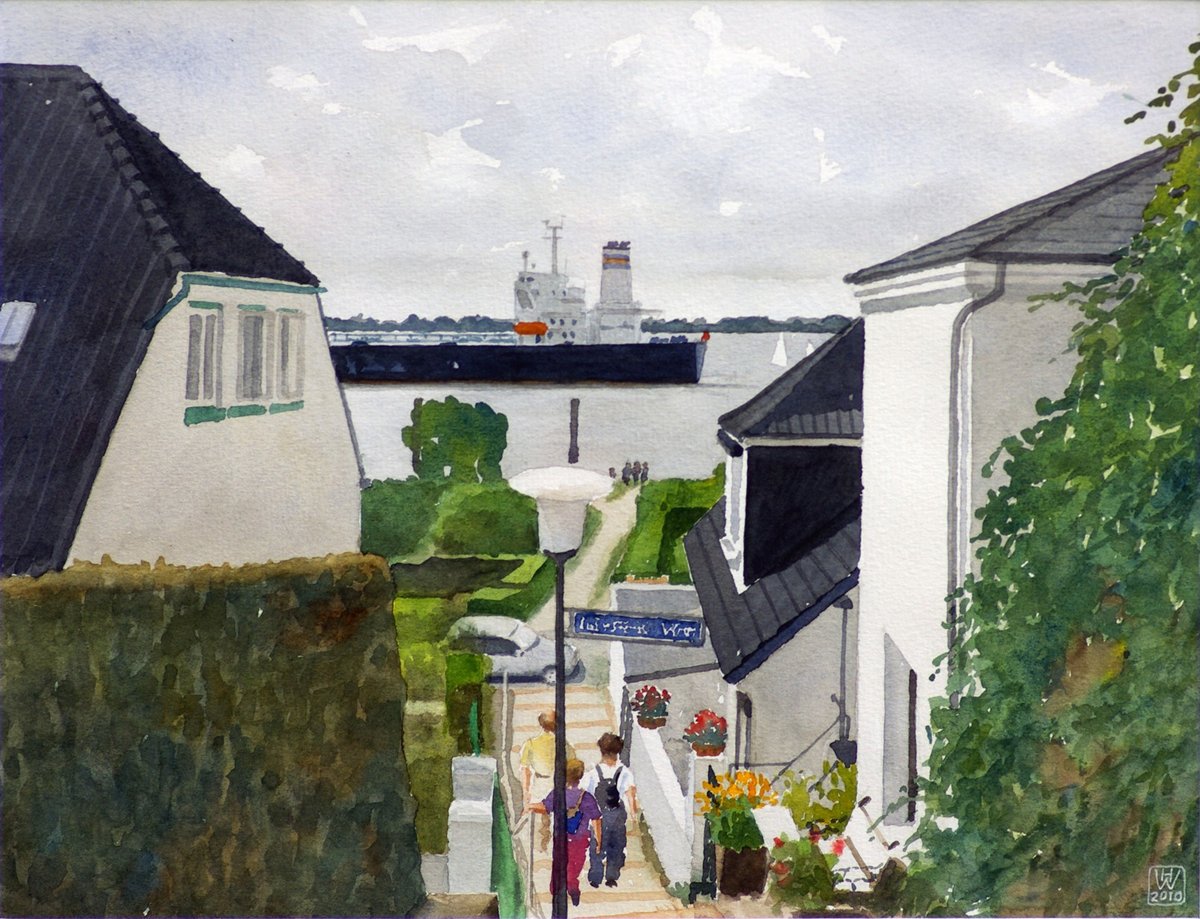 Hamburg-Blankenese, Am Hang I - Aquarell  31x40 cm