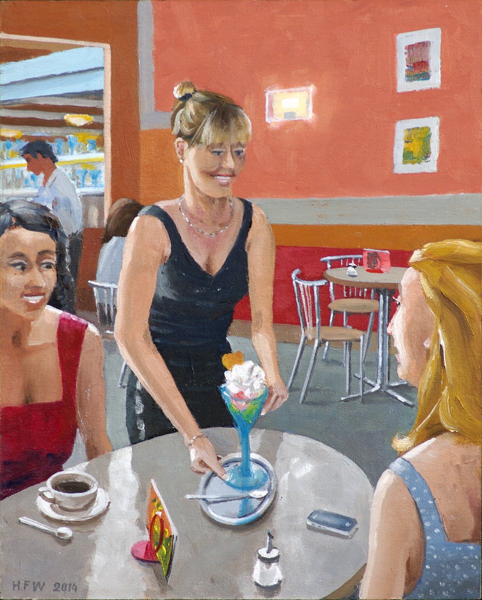 Eiscafé I (Studie) - Öl auf Malplatte 30x24 cm  NFS