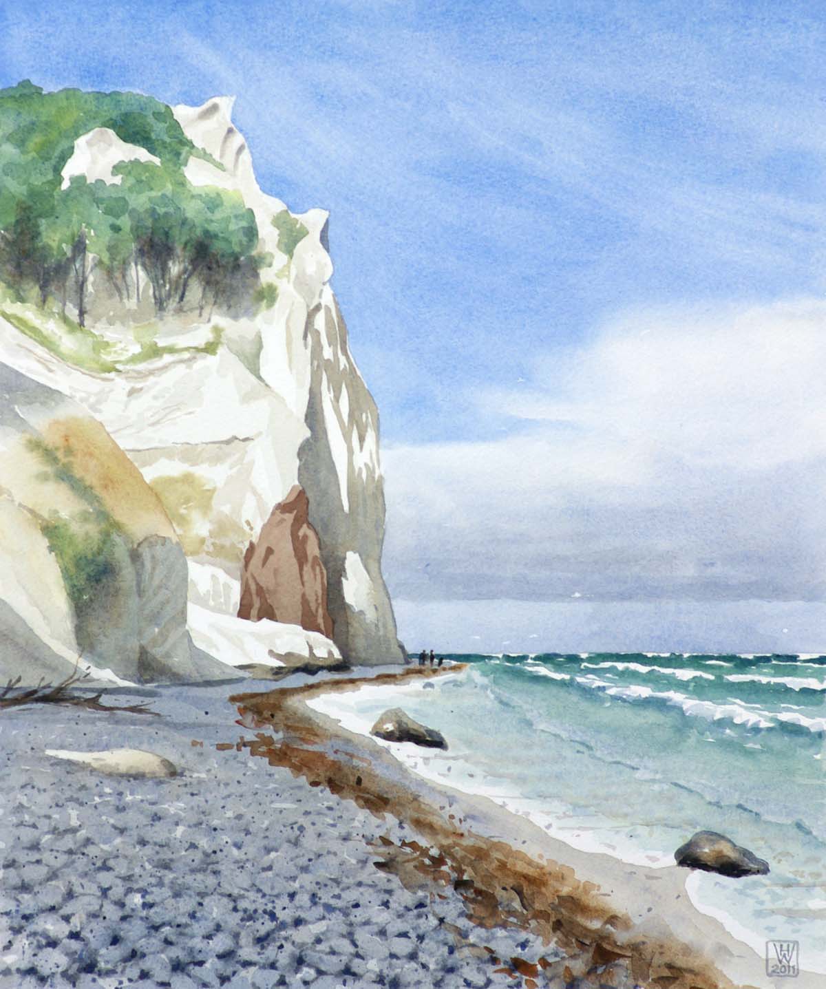 Insel Møn (Dänemark), Kreideküste I - Aquarell 45x37,5 cm