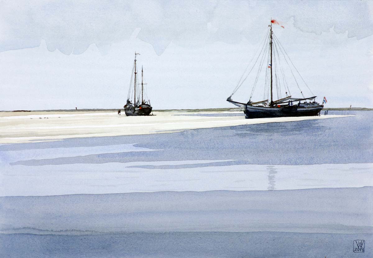 Sandbank Richel vor Vlieland (Niederlande) - Aquarell  26 x 38 cm  NFS