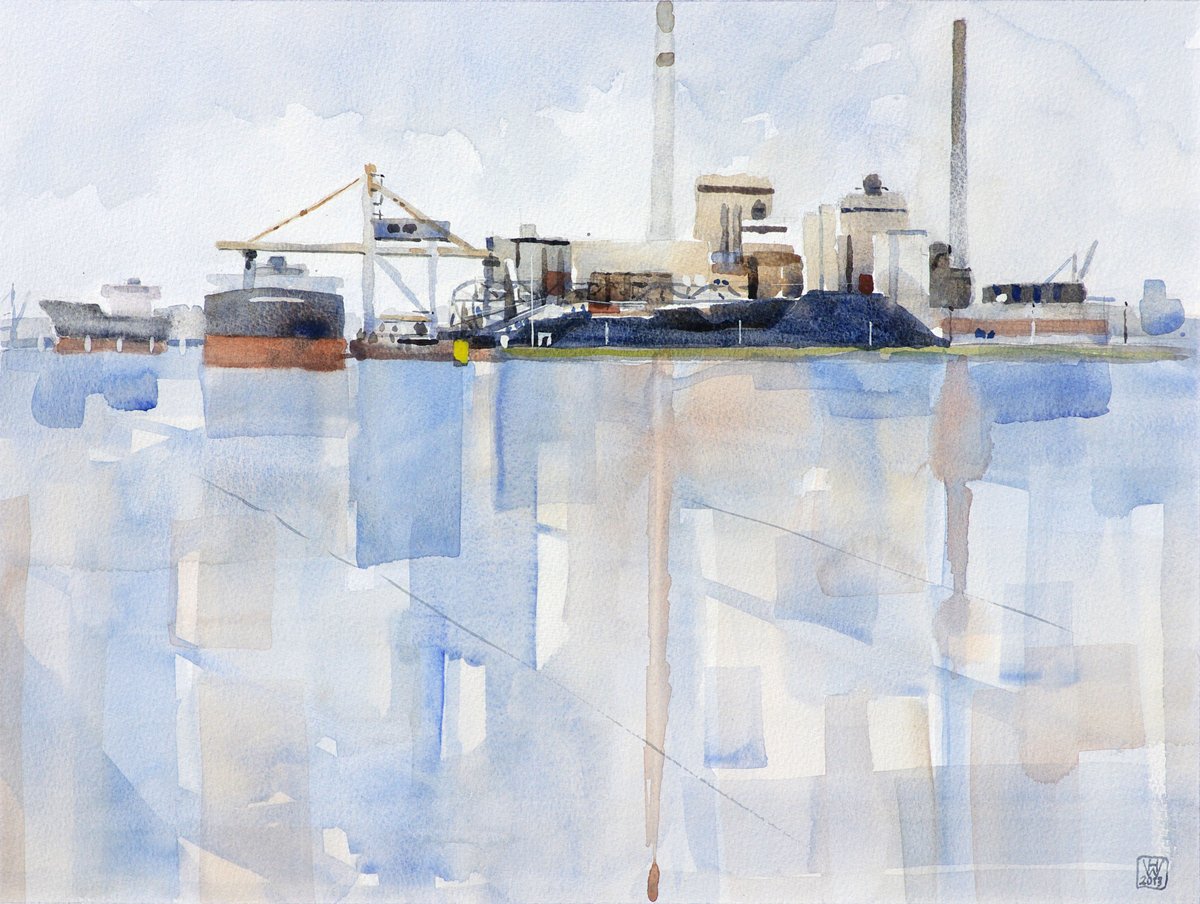Kraftwerk Hafen Bremen - Aquarell  33x44 cm