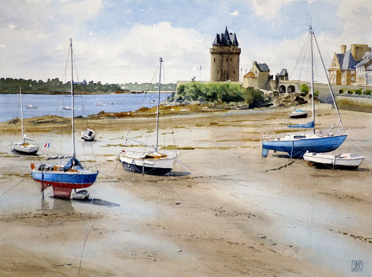 Bretagne, Tour Solidor in Saint-Malo--Saint-Servan - Aquarell 33x44 cm