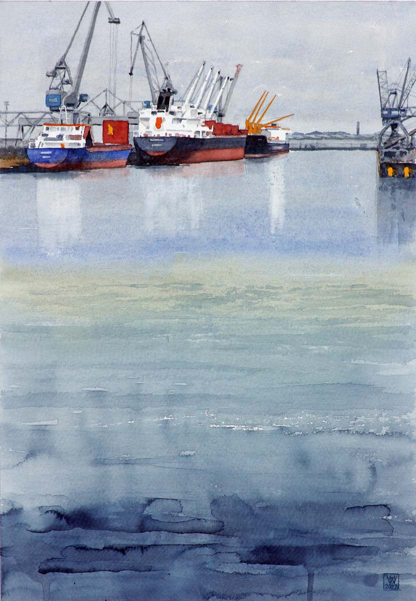 Industriehafen Bremen - Aquarell  52x36 cm