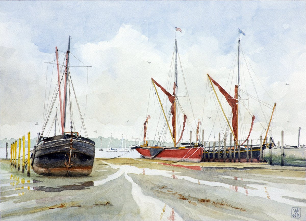 Sailing Barges I, Pin Mill, Suffolk (England) - Aquarell 32x44 cm  NFS