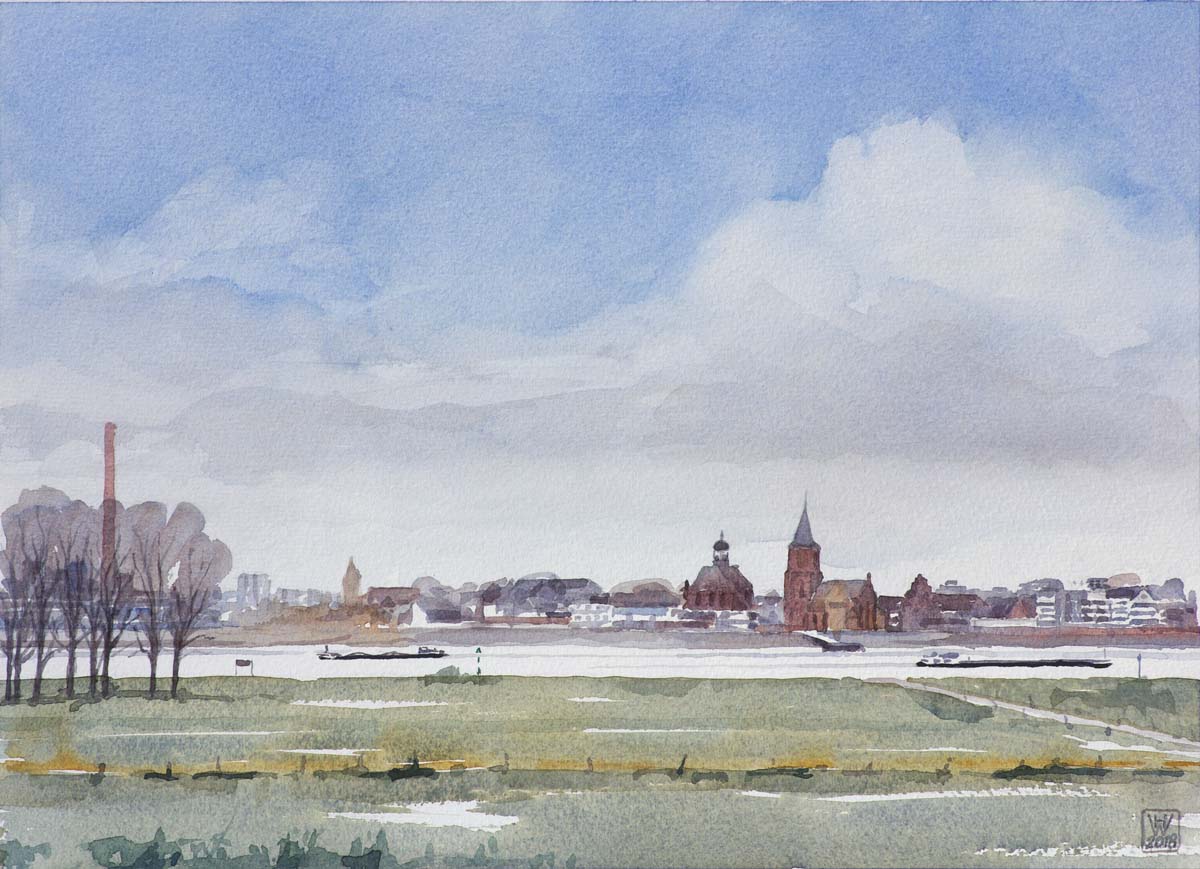 Ansicht von Emmerich am Niederrhein - Aquarell  32x44cm