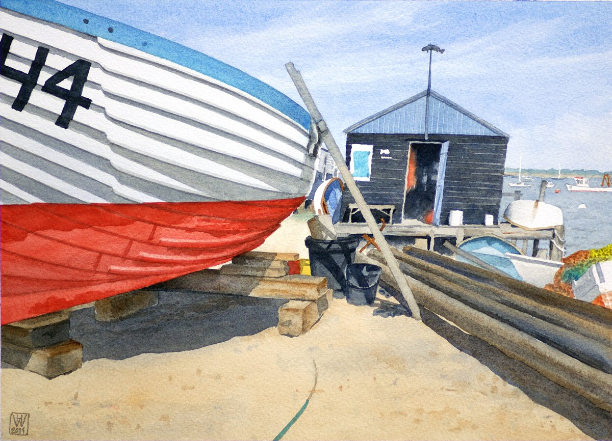 Harbourmaster’s Hut, Felixstowe Ferry, Suffolk (England) - Aquarell  32x44 cm